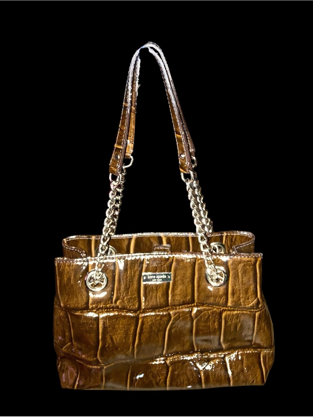 Kate Spade Brown Patent Shoulder Bag w/Silver Chain Accents